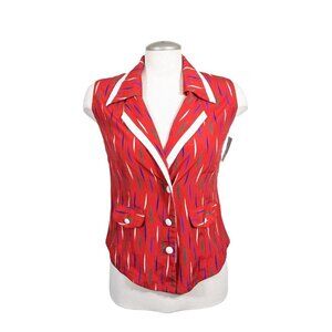 Womens Vintage Silk Top Blouse Medium New With Tags Geometric Print Collared